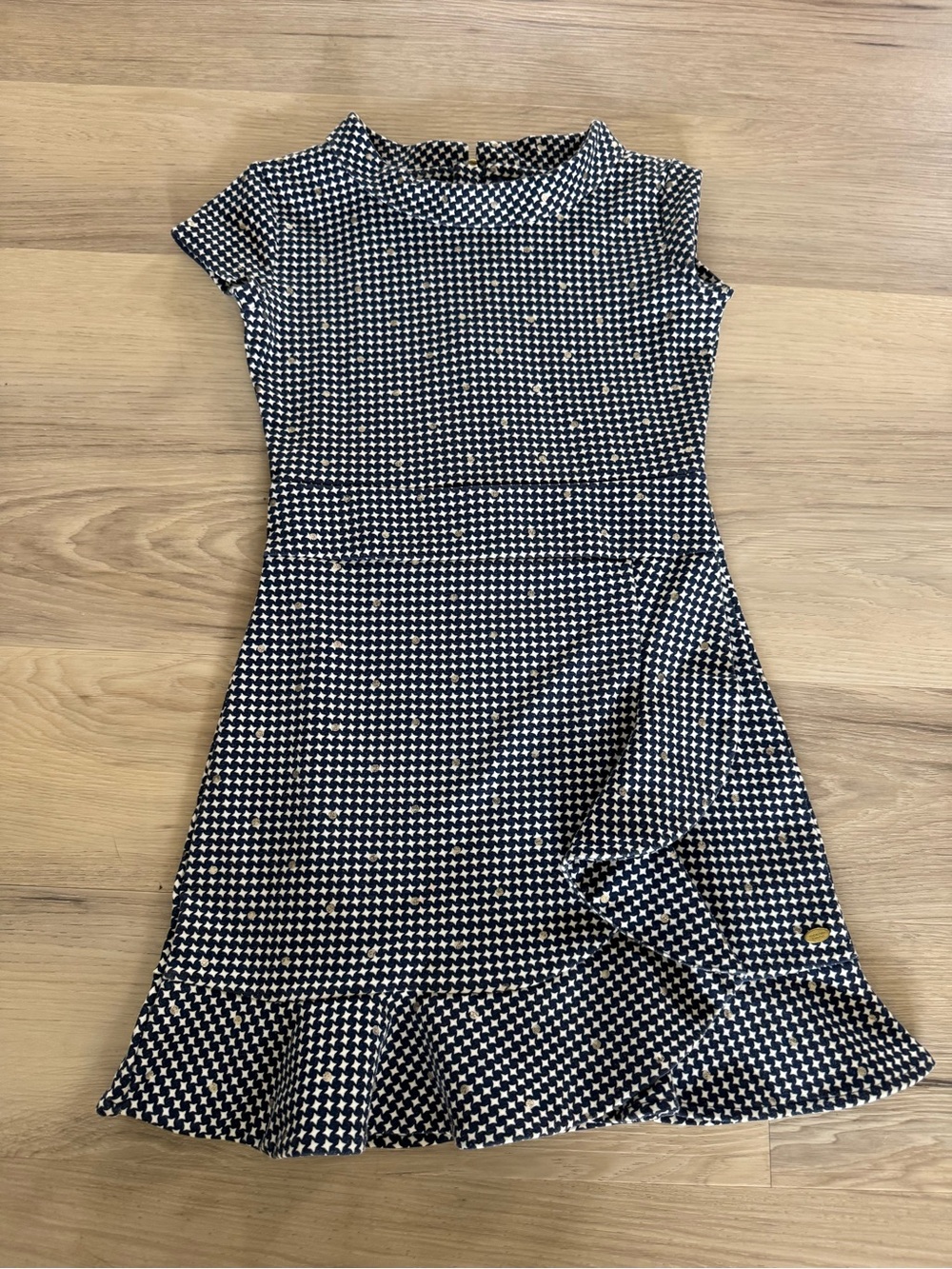 Tommy Hilfiger Navy & White Houndstooth Cap-Sleeve Fit-and-Flare Dress